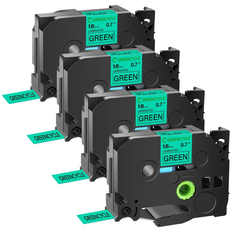 GREENCYCLE Compatible for Brother TZe-741 TZ741 AZE Tape 18mm 0.7 Inch 3/4"" Black on Green Laminated Label Tape for PTD400  PTD400AD  PTD450  PTD600  PTP700  PTP710BT Label Makers  4 Pack - Image 1